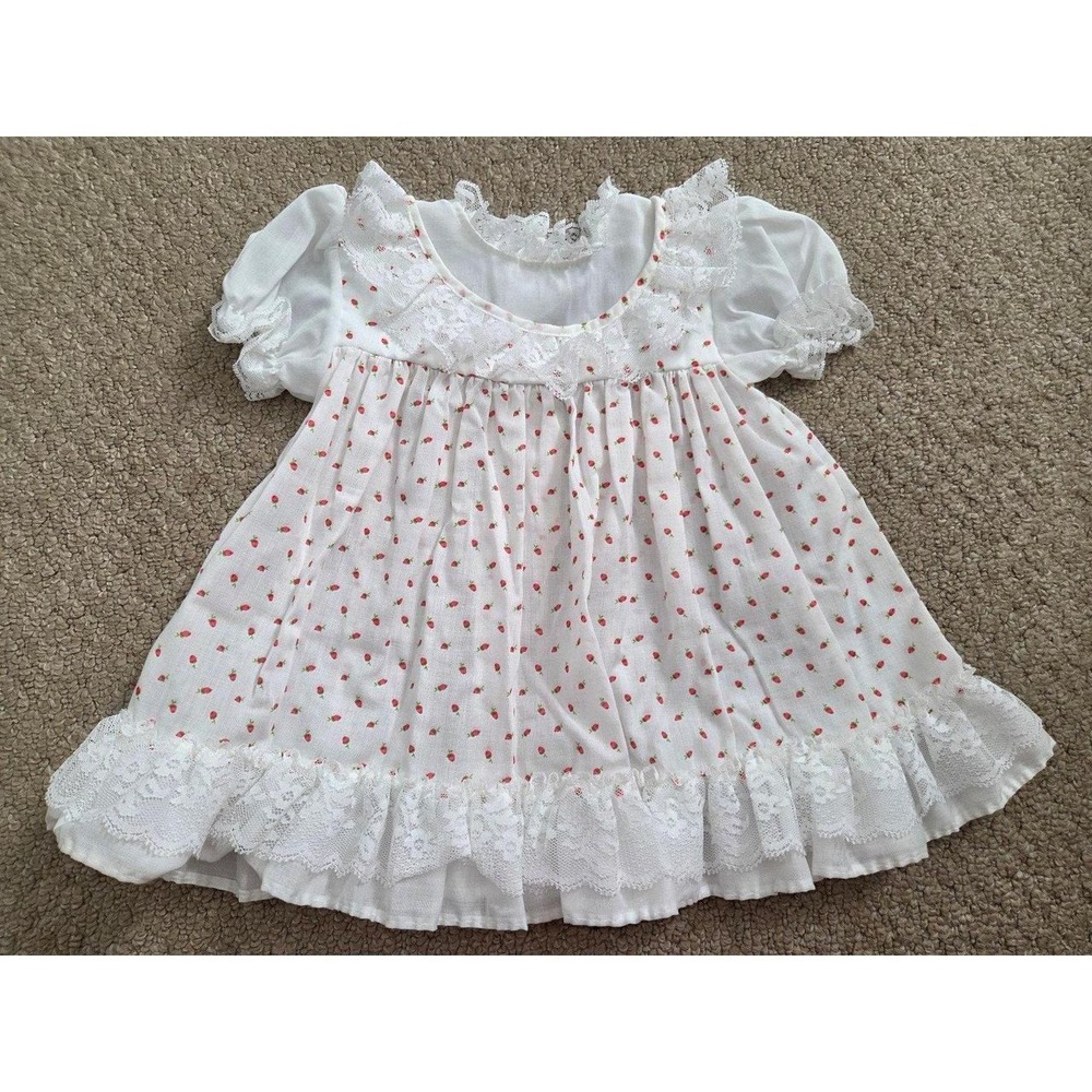 Vintage baby Girls Strawberry Print Lace Dress